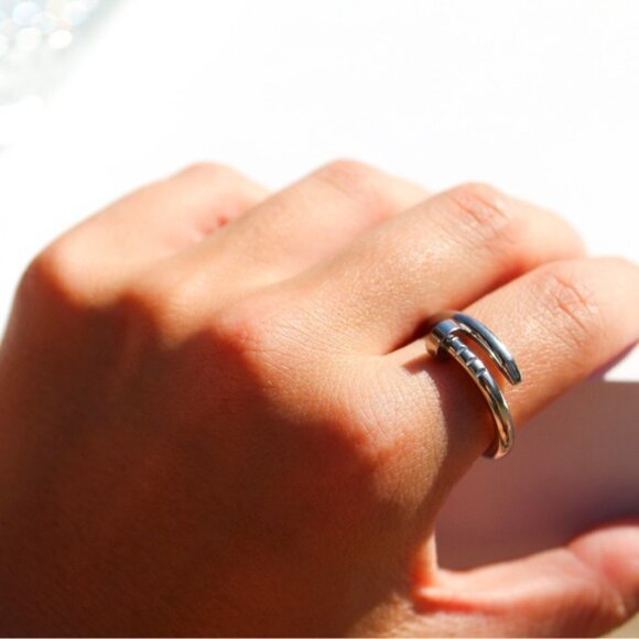 Titanium Steel Silver Plated Nail Ring Minimal Gift - Picture 5 of 9